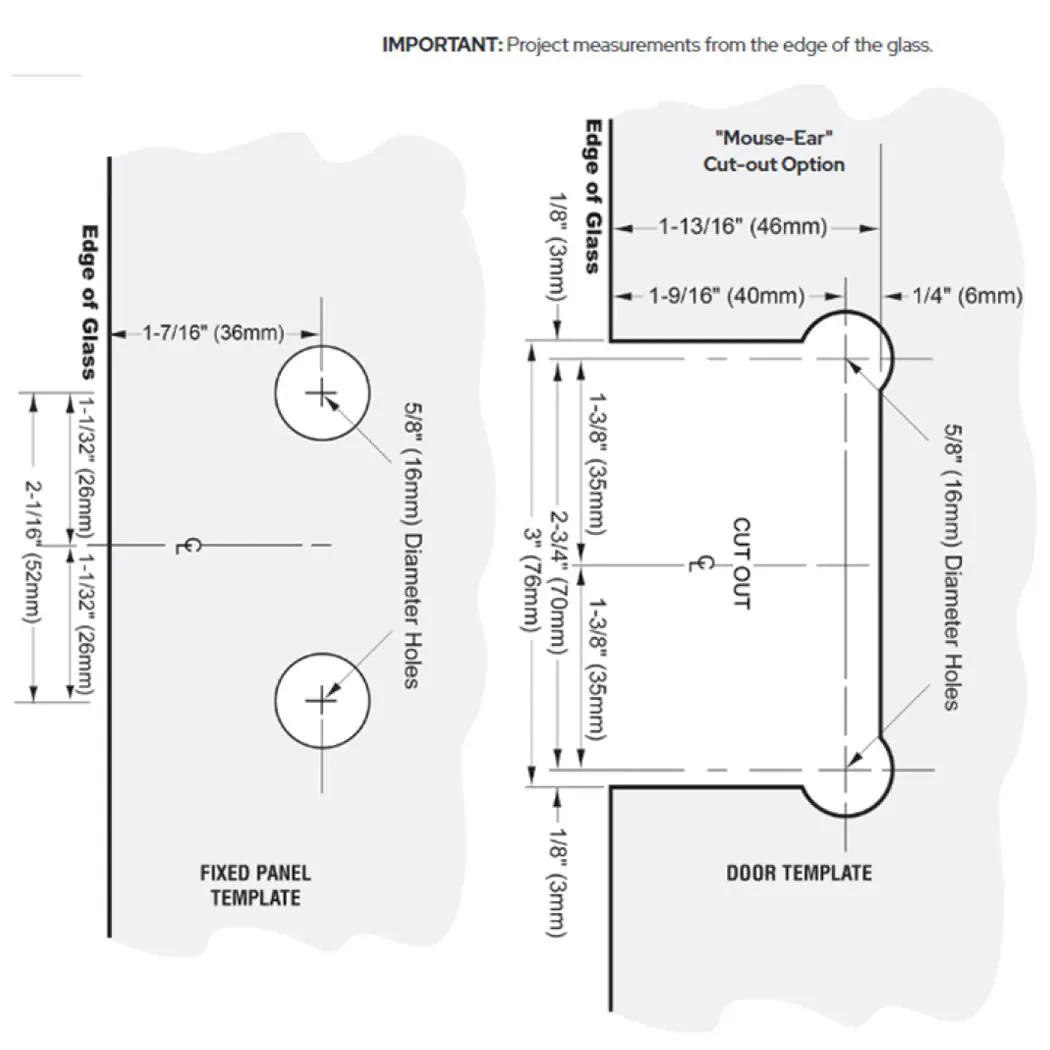 Glass Cut-Out Templates — dimensioned drawing